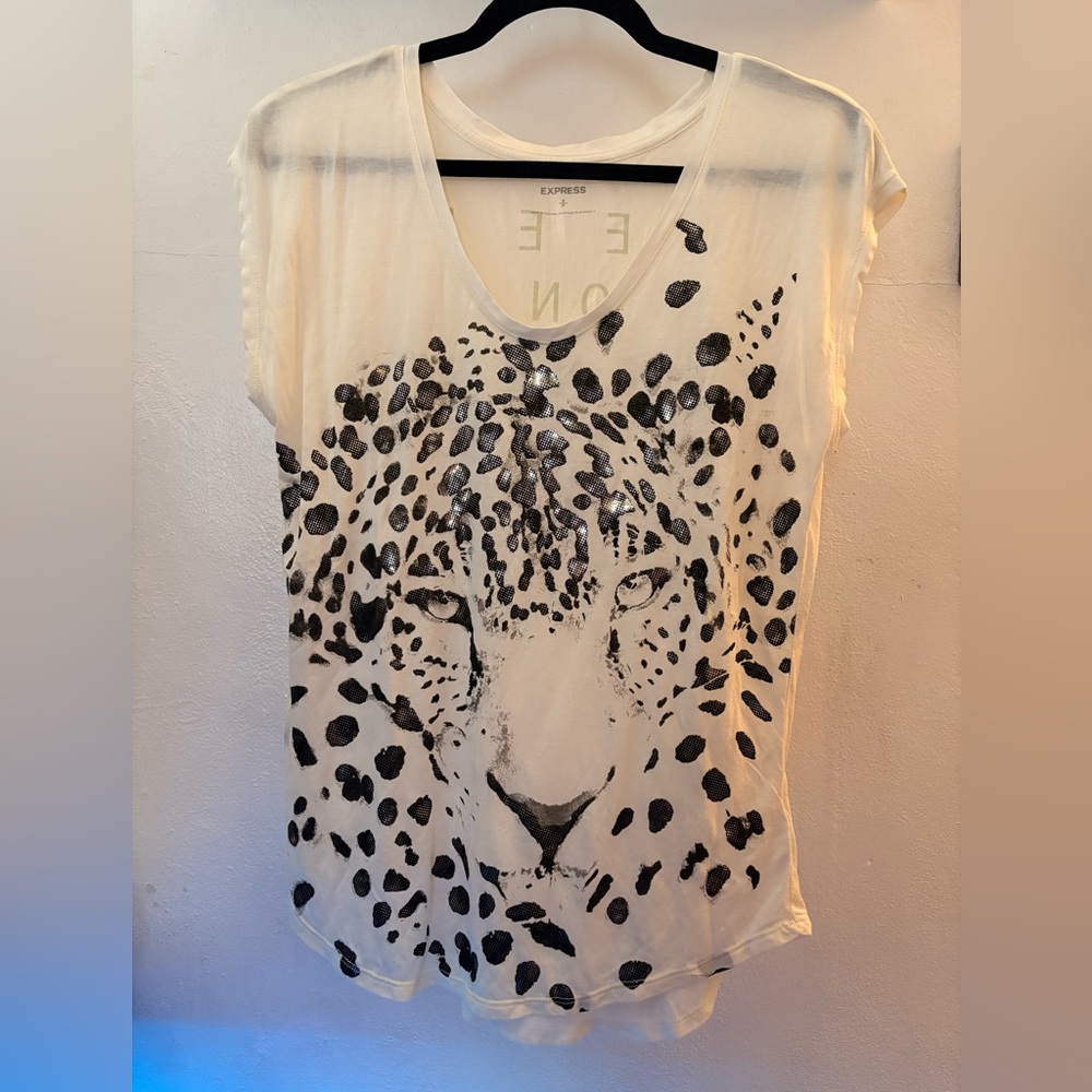 Express Leopard Graphic Cap Sleeve Tee